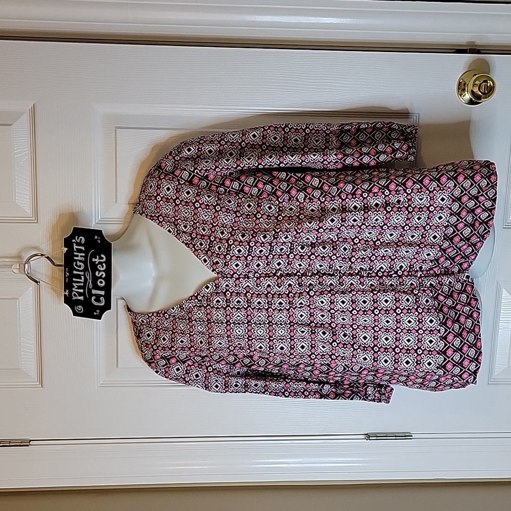 Lucy & Laurel Peasant Top XL Brown Pink White